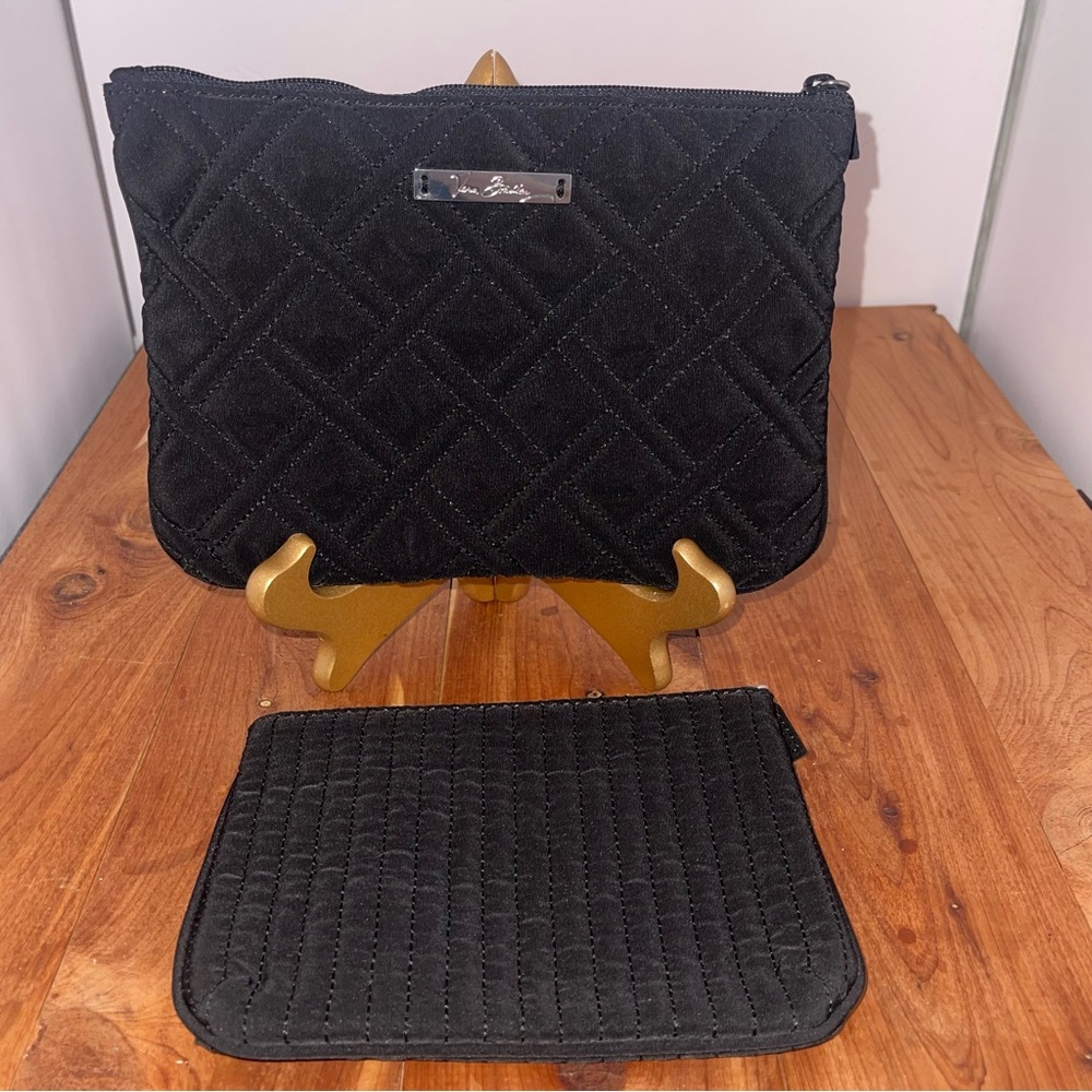 Two Piece Vera Bradley Black Quilted Pouches Cosmetic Money Wristlet Bags - Picture 1 of 7